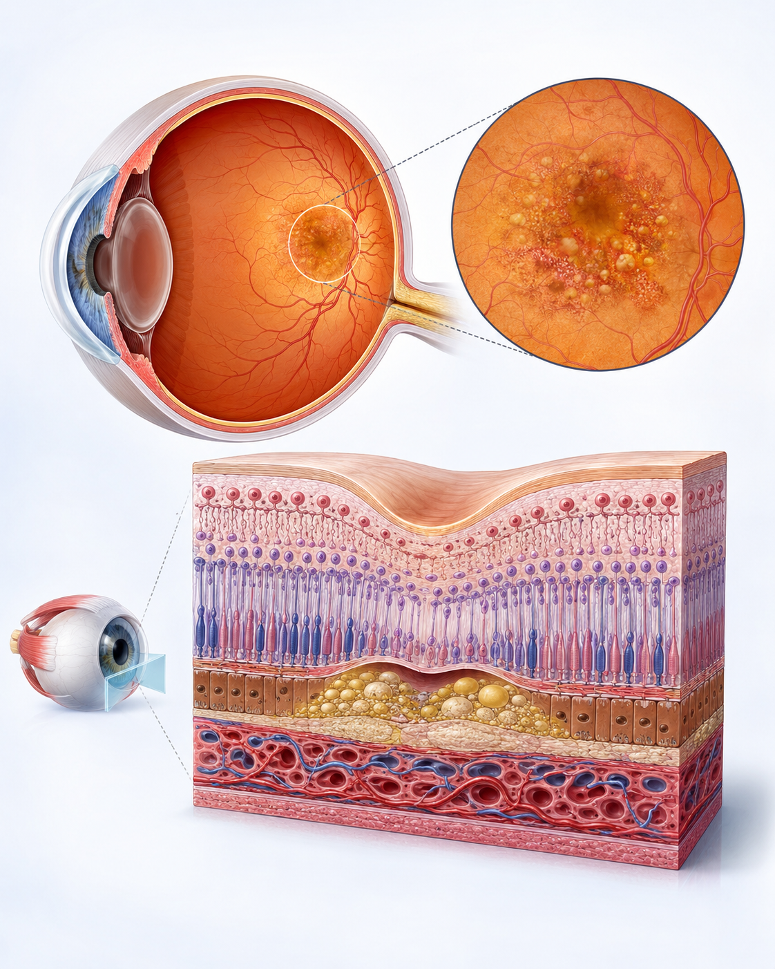 Ilustração sobre degeneração macular relacionada à idade